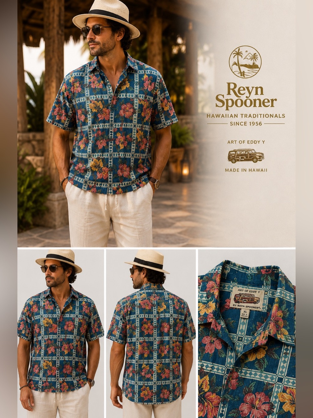 Vintage Reyn Spooner Art Of Eddy Y Aloha Pullover Shirt XL Floral made Hawaii X